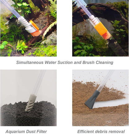 Compact Aquarium Siphon Vacuum and Water Changer Kit with Cleaning Brush. Perfect for Simultaneous Water Changing and Cleaning in Small Fish Tanks. Gravel and Sand Cleaning.