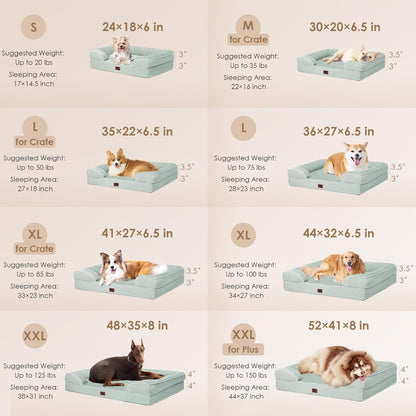 EHEYCIGA Orthopedic Dog Beds for Extra Large Dogs, Waterproof Memory Foam XL Dog Bed with Sides, Non-Slip Bottom and Egg-Crate Foam Big Pet Couch Bed with Washable Removable Cover, Sage Green