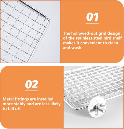 BNOSDM 2 Pack Bird Perch Platform 11x7in Stainless Steel Birds Perches Parrot Shelf Training Stand Small Animals Cage Accessories for Parakeets, Budgies, Conures, Cockatiels, Lovebirds (XL)