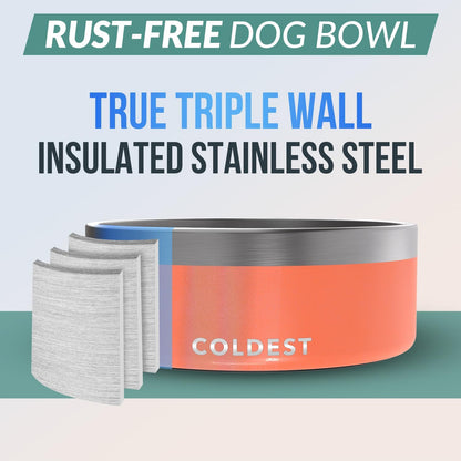Coldest Dog Bowl - Anti Rust Metal, Non Slip, 3 Layers Insulated Stainless Steel Dog Bowls - Spill Proof & Heavy Duty - Water Bowl for Dogs, Cats & Pets, Dish Washer Safe (64 oz,Candy Red Glitter)