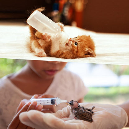 17 Pieces Pet Nursing Bottle Kit Including 2 Pet Feeding Bottle, 8 Replacement Feeding Nipples, 5 Dog Nursing Syringes in 1 Ml, 5 ml and 10 Ml, 2 Cleaning Brushes for Kittens, Puppies, Rabbits