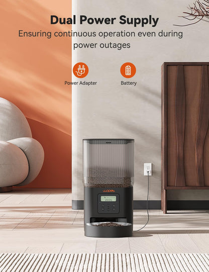 WOPET Automatic Cat Feeder, WiFi Dog Feeder with APP Control for Remote Feeding, Automatic Cat Food Dispenser with 10S Voice Record,1-10 Meals Per Day for Cats and Dogs (Black-Standard)