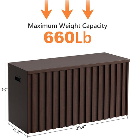 UEV Storage Bench,39.4" Wood Box, Storage Trunk with 2 Safety Hinges, Ottoman Storage Chest, Fluted Storage Bench for Bedroom, Entryway, Living Room (Walnut)