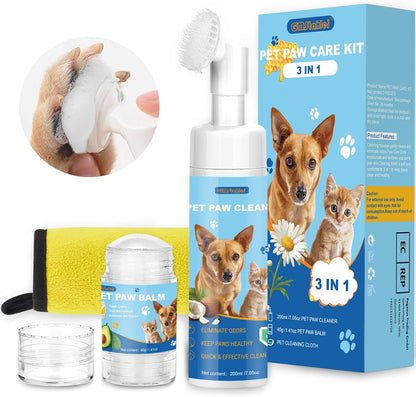 Dog Paw Care Kit,No-Rinse Paw Cleaner for Dogs & Cats,Dog Paw Balm for Heals -Repairs Dry Cracked Paws & Nose with 1 Pet Cleaning Towels,Natural Dog Paw Protector for Pet Foot Washer Care