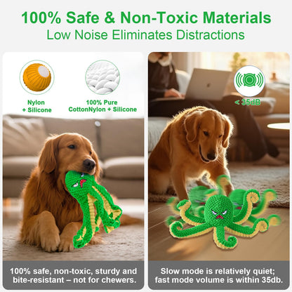 Interactive Dog Toys Octopus,Durable Automatic Jumping Dog Toy to Keep Them Busy,Squeaky Moving Tug of War Doggie Toy,USB Rechargeable,Not for Aggressive Chewers (Green)
