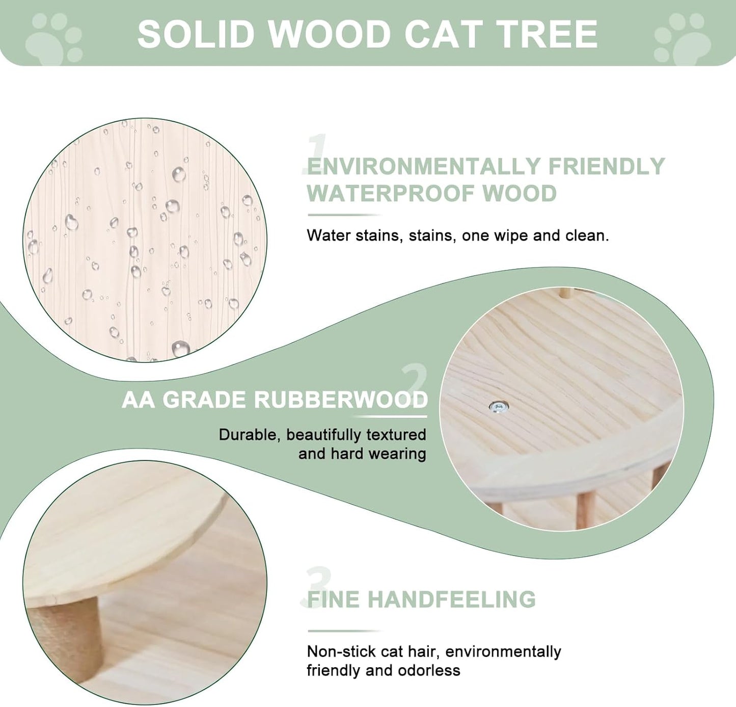 Wood Cat Tree 17” x 16”x 53” Modern Sturdy Cat Tower with Double Condos Hand-Woven Beds & Toys Multilevel Huge Paws Pals Tree Indoor Cat Furniture for Big Cats