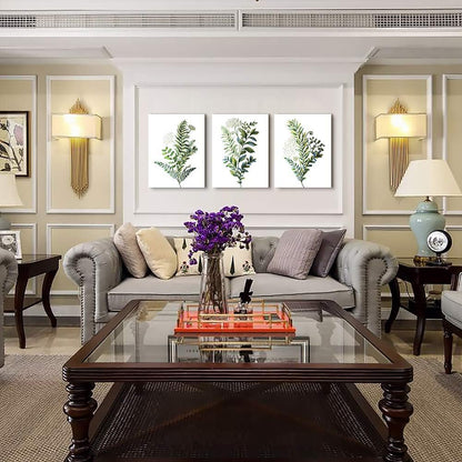 3 Pieces Framed Wall Art for Living Room Bathroom Wall Decorations Kitchen Wall decor Canvas Print decor modern Simple Bedroom Home Decoration Green leaves Poster wall paintings