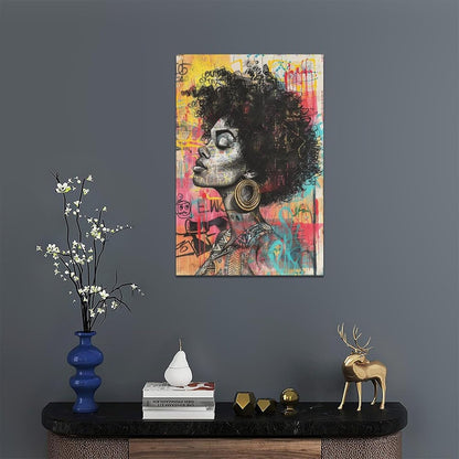 Quorin African American Wall Art Banksy Graffiti Black Woman Pictures Black Girl Wall Decor Canvas Print Painting Artwork for Bathroom Living Room Bedroom 16"x24"