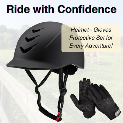 Equestrian Set - Helmet and Gloves for Horseback Riding and Training - Horse Riding Safety Gear Helmets Equestrian Equi-Pro Gear Gloves for Women, Man