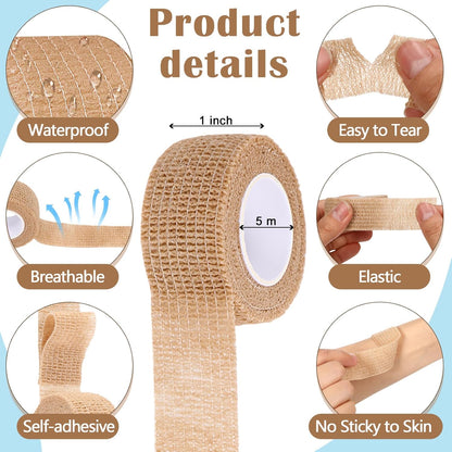Treela 36 Pcs Self Adherent Bandage 1" X 5 Yard Wrap Breathable Cohesive Bandage Elastic Adhesive Tape for Stretch Athletic Sports Wrist Ankle(Nude)