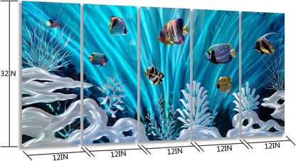 SYGALLERIER Fish Metal Wall Art Hand Crafted Large 3D Sea Life Pictures Modern Abstract Coastal Aluminum Artwork Contemporary Sculpture for Living Room Bedroom Dinning Decor
