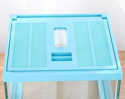 crapelles ReptileTerrarium Color Blue Spider Box, 7.8x7.8x5.9'' Tarantula Container Gecko Habitat Insect Enclosure pet Tank Frog Carrier Snail Hermit Crab House Cricket breeding Geometric Cube Bowl