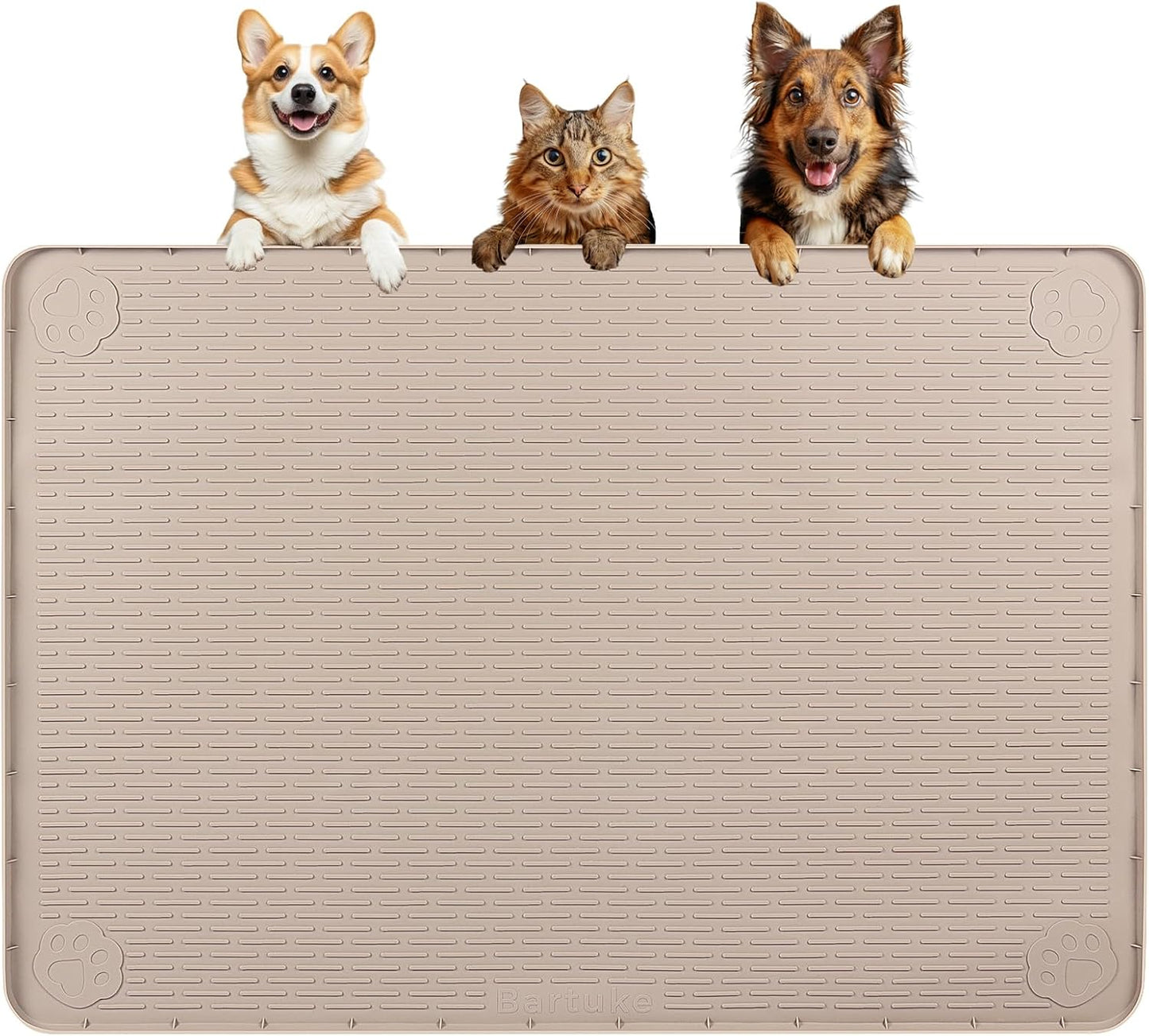 Dog Food Mat, Extra Large 40" x 28" Silicone Pet Feeding Mat for Small, Medium, and Large Pets Non-Slip, Easy to Clean, Khaki