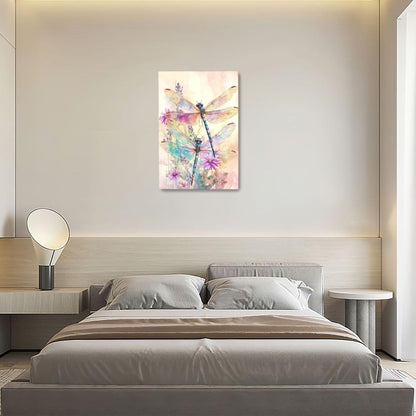 Dragonfly Bathroom Pictures Wall Art, Floral Bathroom Wall Decor, Framed Painting Canvas Artwork for Bedroom Living Room Decorations 24"L x 16"W