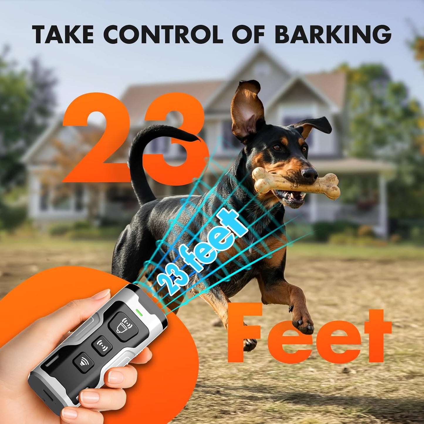 Dog Bark Deterrent Device- 3X Ultrasonic Anti Barking,6 Training Modes 23 FT Range–Barks No More Indoors Outdoors Behavior Correct Rechargeable,Compact,Safe, Humane Training for Dogs