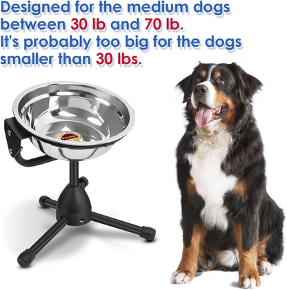 Elevated Dog Bowl with Adjustable Metal Stand, Medium Size for Dogs 30-70 lbs, 0.5 Gal 2 Liter, Stainless Steel Food & Water Bowl Set