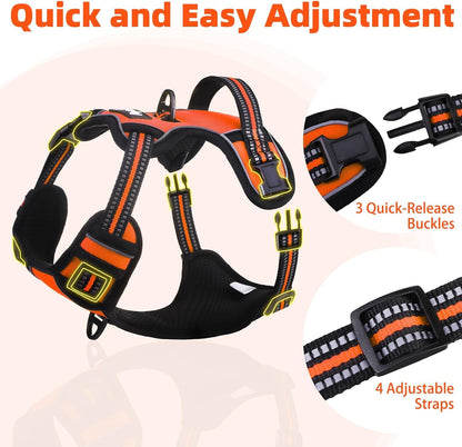 PUPTECK No Pull Dog Harness Medium Sized, Adjustable Reflective Dog Harness with Handle Easy Control, Comfortable Soft Padded Pet Vest Harness for Medium Dogs, Orange M