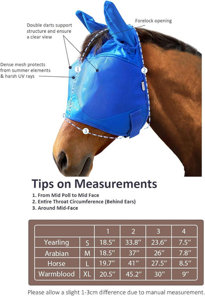 Harrison Howard UV-proof Multi-Function Fabrics Thick Fleece Padding Horse Fly Mask Half Face with Ears Signature Blue Horse Large