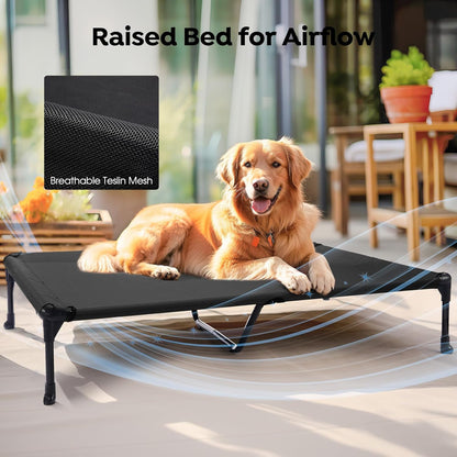 Veehoo Cooling Elevated Dog Bed Add Removable Waterproof Bolster Cushion Mat, Raised Pet Cot with Breathable Teslin Mesh, No-Slip Feet, Dog Sofa Bed for Indoor Outdoor, XLarge, Black CWC2331B