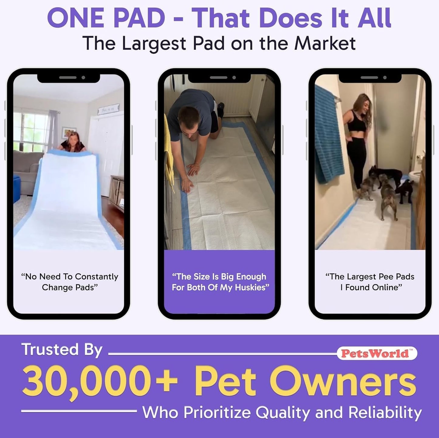 PETSWORLD Mega-Sized Dog Pee Pads (40" x 99") – 4XL Gigantic Pet Piddle Pads for Puppy Training, Incontinence – with Adhesive Sticky Tape – Leak Proof, 5-Layer Protection (160 Count)