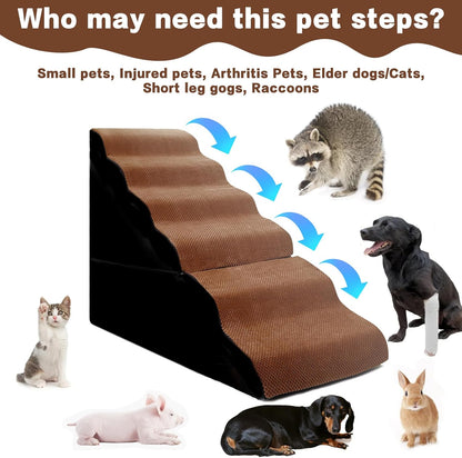 Dog Stair Steps for High Bed, 6-Step Dog Ramps for High Beds Climbing for Doggy/Kitty, Curved Pet Stairs for Small/Old Dogs/Cats, Brown