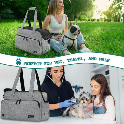 PetAmi Small Dog Purse Carrier, Soft-Sided Pet Carrier Bag with Pockets, Portable Puppy Cat Travel Handbag Tote, Airline Approved Breathable Mesh, Poop Bag Dispenser, Sherpa Bed, Max 18 lbs, Gray