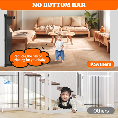 Extra Tall Retractable Baby Gates: 51" Tall Pet Gate, Extend up to 120" Wide, Mesh Baby Gate with Support Rods Jump-Proof Design for Cats & Large Dogs High Dog Cat Door Indoor Outdoor, Black