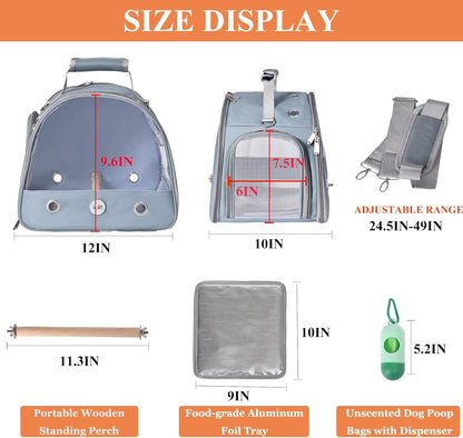 Bird Carrier Travel Cage with Stand (with Tray), Small Bird Travel Carrier for Parrot, Small Bird Cage for Travel Parakeet Carrier with Shoulder Strap, Side Access Window (Blue)