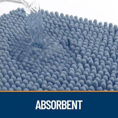 OLANLY Door Mat for Muddy Dog Paws 48x30, Absorbent Chenille Doormat with Paw Print Design, Non-Slip Washable Doormat for Indoor Entryway, Quick-Dry Pet Bed Mats for Dirty Dogs, Airy Blue and Black