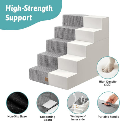 Dog Stairs for Small Dogs, 5 Tier Removable Wider Pet Stairs for Couch and Bed, 23.6" H Non-Slip Dog Steps for Puppies and Old Cats with Support Board, 29.5x19.7x23.6 inch, Grey