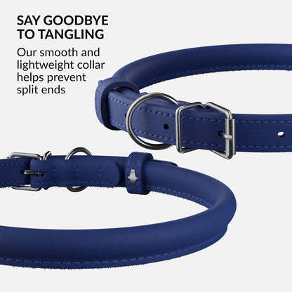 CollarDirect Rolled Leather Dog Collar, Soft Padded Round Puppy Collar, Handmade Genuine Leather Collar Dog Small Large Cat Collars 13 Colors (11-14 Inch, Deep Blue Smooth)