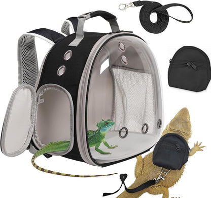Desert Iguana Backpack Carrier,Bearded Dragon Portable Backpack Carrier with Small Backpack Harness Leash Set,Space Capsule Clear Bubble Window Travel Backpack for Lizard Travel,Guinea Pig,Rabbit