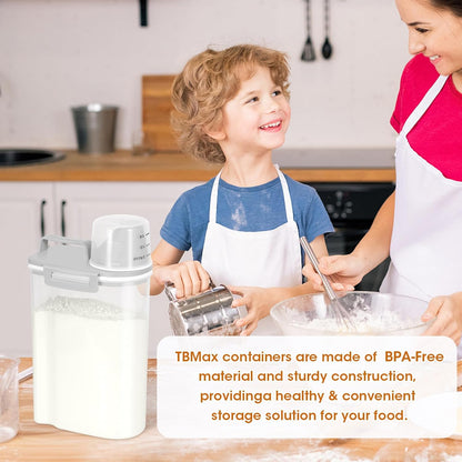 TBMax Rice Storage Container 2 Pack, Plastic Kitchen Pantry Food Storage Container with Cup, Small Pet Dog Cat Food Container Dispenser