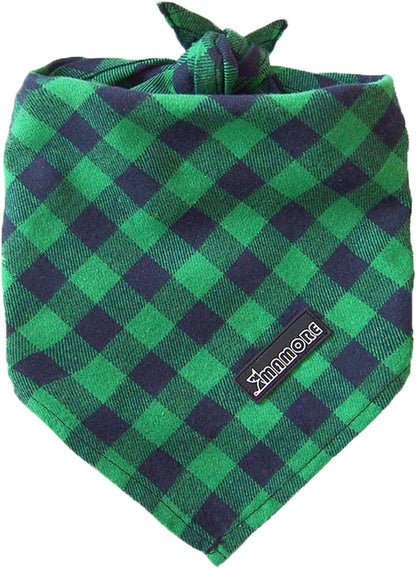 Adjustable Plaid Dog Bandanas,1PC Soft Washable Cotton Triangle Bib Kerchief Scarfs for Small Medium Large Dogs and Cats(Square Green, Large)