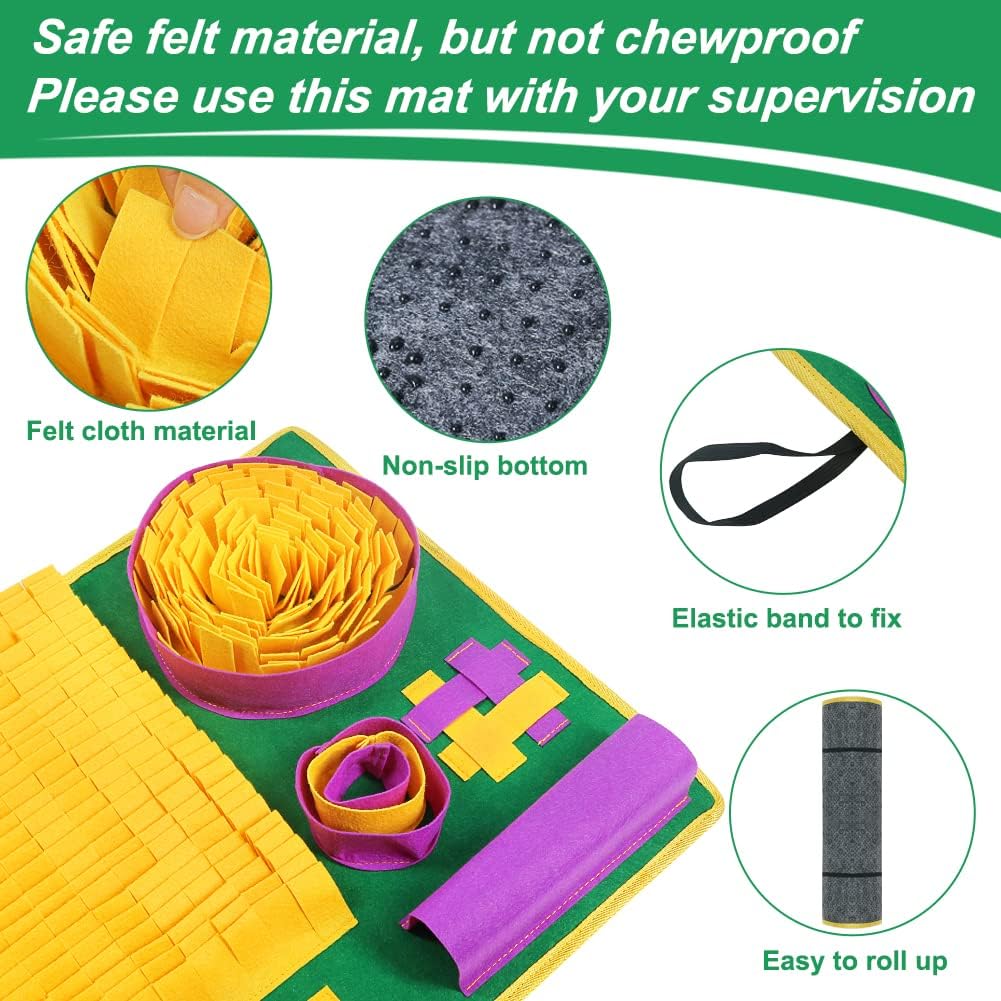 Vivifying Snuffle Mat for Dogs, Interactive Dog Puzzle Toys for Boredom and Mental Stimulation, Sniff Mat Helps Puppy and Cats Slow Eating and Keep Busy