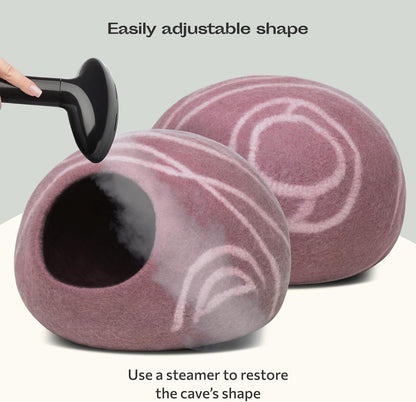 MEOWFIA Cat Cave – Premium Felt Cat Bed for Indoor Cats, Handmade 100% Merino Wool (Gold Rose, Large)