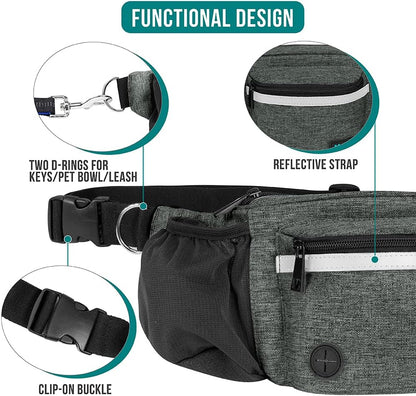 PetAmi Dog Fanny Pack, Treat Pouch for Dog Walking, Training, Built in Poop Bag Dispenser, Water Bottle Holder, Collapsible Bowl, Pet Treat Waist Belt for Hiking, Running, Kibbles (Charcoal)