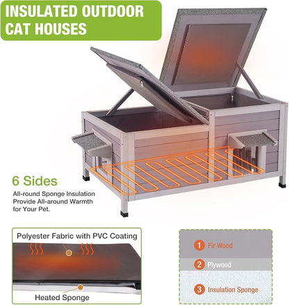GUTINNEEN Outdoor Cat House Weatherproof Feral Kitty Shelter for Winter Cat Condo with Large Opening Roof (1-Story(AIR93-Heated))