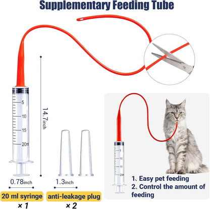 Newborn Puppy Kitten Small Animal Sterile Mucus Extractor Suction Catheter, Animal Kid Puppy Kitten Tube Feeding Kit 8 FR Red Feeding Tubes with 20ml Syringes and Bulb Aspirator