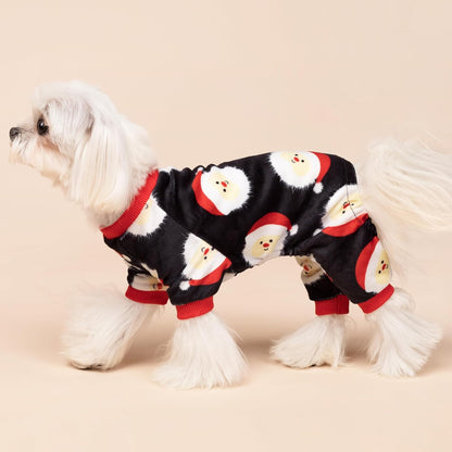 Fitwarm Santa Claus Dog Christmas Pajamas, Winter Doggy Clothes for Small Dogs Boy Girl, Fleece Dog Jammies with Feet, Holiday Pet Outfit, Black, White, Red, Small