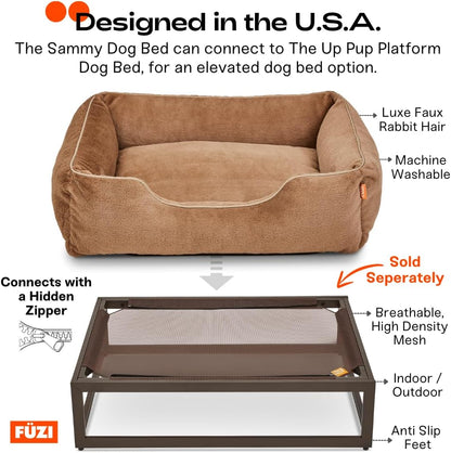 FUZI Luxury Aesthetic Dog Bed for Medium Dogs with Washable Cover, Pet Couch, Pet Bed with Sides, Non-Slip Bottom, Soft and Durable Calming Dog Bed, Faux Rabbit Fur, Medium 31.75x23.6x9.5 Light Brown