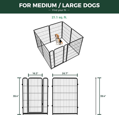 FXW Homeplus Unleashed Indoor Dog Playpen - Stress-Free and Safe Play, Heavy Duty 40 Inch 8 Wire Panels Dog Pen for Medium and Large Dogs, Black│Patented