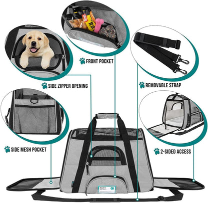 PetAmi Airline Approved Pet Carrier for Cat, Soft Sided Dog Carrier for Small Dogs, Cat Travel Supplies Accessories for Indoor Cats, Ventilated Pet Carrying Bag Medium Large Kitten Puppy, Small Gray
