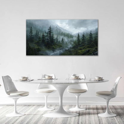 Large Forest Wall Art Nature Misty Mountain Canvas Living Room Tree Landscape Pictures Framed Prints Oversize Wall Decor Painting Artwork for Bedroom Dining Home 60"x30"