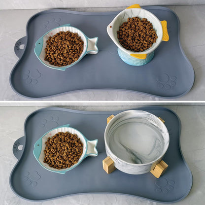 Double Whisker Friendly Ceramic Cat Food Dishes, Cute Shallow Anti Whisker Fatigue Wide Cat Bowl for Indoor Cats, Whisker Relief Flat Cat Plates for Wet Food, Small Pet Kitten Feeding Dish