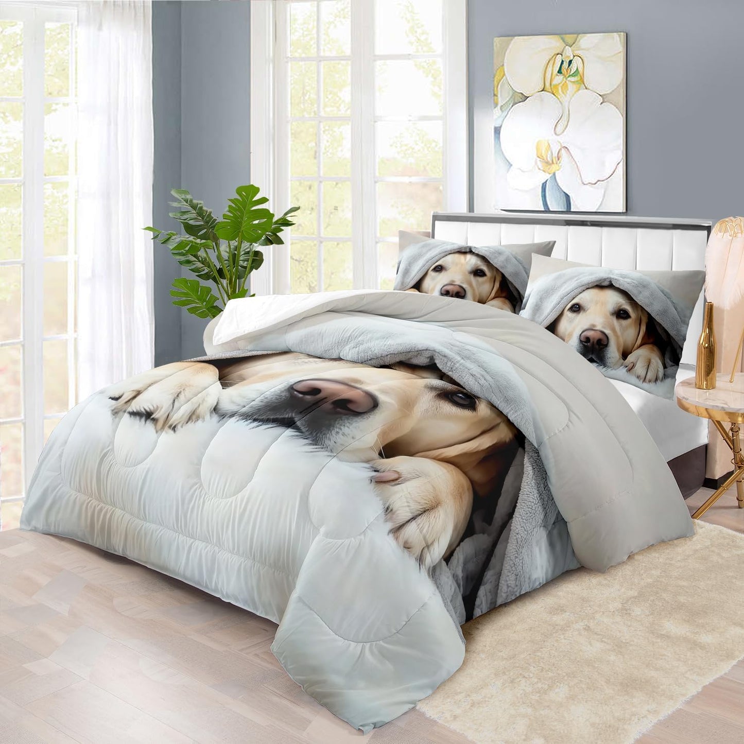 Grey Dog Comforter Set Twin Size Boy,Kawaii Pet Dog Animal Print Bedding Set for Girl,Cute Pet Puppy Print Comforter Quilt for Boys,Kawaii Animal Puppy Dog Pals Bedding Bedroom Bed Decor