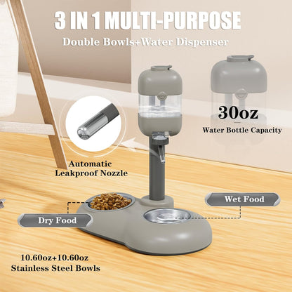 Puppy Bowls for Small Dogs,3 in 1 Dog Bowl Set with Puppy Water Bottle and 2 Food Grade Stainless Steel Bowls,15°Tilted Food and Water Bowl Set for Cats,Rabbits,Ferrets,Guineas