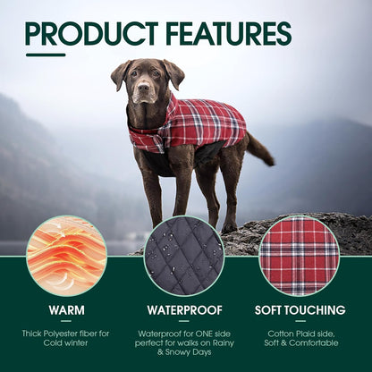 Kuoser Warm Dog Coat, Waterproof Dog Jacket for Extra Large Dogs, Adjustable Durable XXXL Doggie Winter Coat Reversible Puppy Cold Weather Apparel for Large Breed, Red 3XL