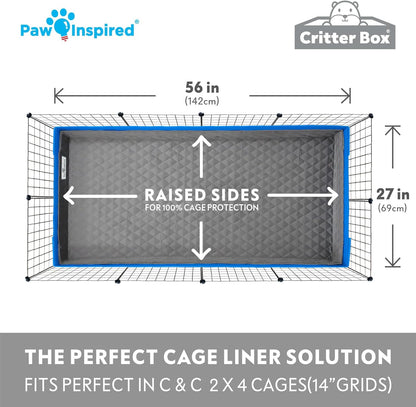 Paw Inspired Critter Box | Washable Guinea Pig Cage Liners with Raised Sides | Fleece Bedding for Guinea Pigs Rabbits, Hamsters, Small Animals | Edge Protected Pee Pads (C&C 2x4)