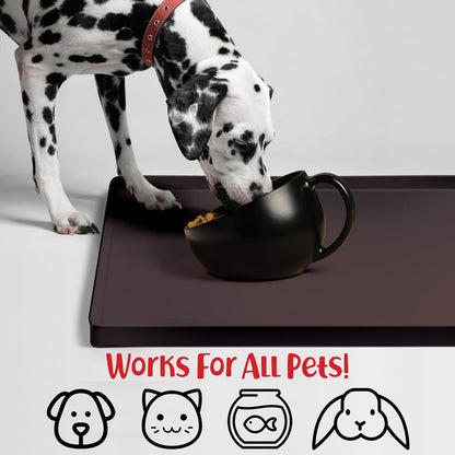 DogBuddy Dog Food Mat – Waterproof Dog Bowl Mat for Food and Water, Silicone Pet Feeding Mats for Floors, Non-Slip Placemat with High Edges for Dogs Bowls, Puppy Essentials (XL: 28" x 18", Coffee)